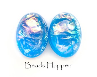 18x13mm Oval Cabochons with Sapphire Blue Opal Treatment, 18x13mm Resin Oval Cabochons, Blue Opal Resin Cabs Cab, Quantity 2