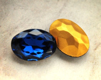 Vintage 18x13mm Montana Blue Oval Glass Jewels Stones Gems from Czechoslovakia, 18x13 Ovals, 18x13 Blue Ovals, Quantity 2