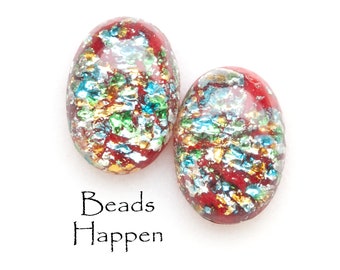 VINTAGE 18x13mm Oval Glass Cabochons Cabs Cabochon Cab, Christmas Opal, 18x13 ovals, Red, 18x13 opal opals, Quantity 2