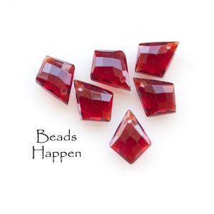 Petite 11x8.5mm Siam Red Faceted Pendant Chandelier Glass Briolettes, Siam Red Glass Chandelier Crystals, Quantity 6