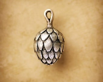 Pine Cone Pendant, Antiqued Silver Metalized, Woodland Nature, 1 inch plus loop, Quantity 1