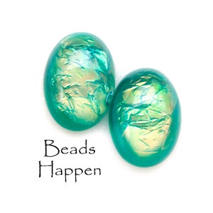 18x13mm Oval Cabochons with Green Opal Treatment, 18x13mm Resin Oval Cabochons, Green Opal Resin Cabs Cab, Quantity 2