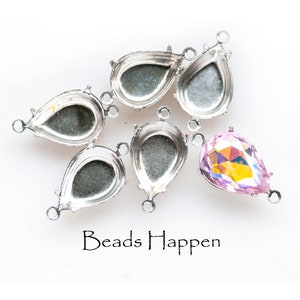 14x10mm Sterling Silver Plated Pear Settings with Two Ring Loops and Closed Backs, Quantity 6