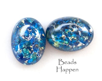 Last Ones! 18x13mm Caribbean Sea Blue Opal Oval Glass Artisan Cabochons Cabs, Flat Backs, Czech Republic, Quantity 2