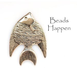45mm Fish Dangle Pendant Stamping, Gold Plated, Dangles, Pendants, Fishes, Fisherman, Fishing, Brass Stamping, 1 hole, Quantity 1