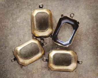 18x13mm Open Back Octagon Settings with Two 2 Loops Rings, Antiqued Brass, 18x13 Octagons, Setting, (dr1-3-2-1), Quantity 4