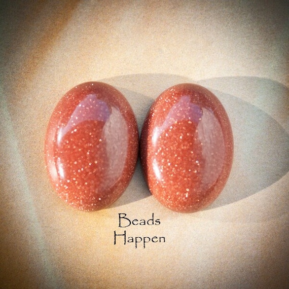 18x13mm Goldstone Oval Cabochons Cabs, Brown Goldstone, Coppery Brown with Gold Flecks, Flat Backs, Rounded Tops, Quantity 2