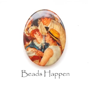 Vintage 40x30mm Renoir &quot;Luncheon of the Boating Party&quot; Glass Cabochon, Artist, Painter, Painting, 40x30 Oval, W Germany, Quantity 1
