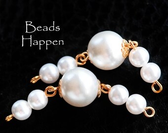 Pearl Connector Chain, Gold Plated, 1.75 inches, Rosary Chain, Linked Faux Pearls, Vintage, Quantity 2