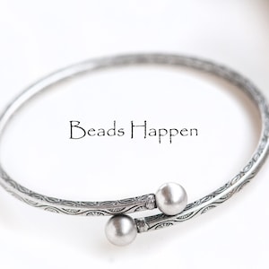 Spiral Patterned Antiqued Sterling Silver Plated Over Brass Bracelet, Ball Ends, Patterned Imprint, Fancy Spiral Bracelet, Quantity 1