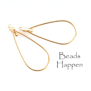 46x18mm Golden Teardrop Hoop Earring Findings, Gold Hoop Earring Findings, Hoop Earring Finding with Center Loop Ring, Quantity 1 Pair