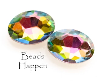 18x13mm Oval Vitrail Medium Glass Jewels Gems Stones, faceted Fronts and Faceted foiled backs, Flaws in Finish, Quantity 2