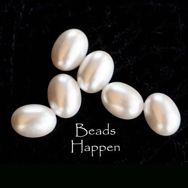 8x6mm Oval White Pearl Glass Cabochons Cabs Cabochon Cab, Smooth Tops, Flat Backs, Glass Pearls Cabs, 8x6 Ovals, Quantity 6