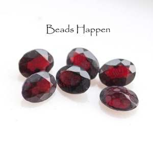 VINTAGE 8x6mm Garnet Red Oval Glass Stones Jewels, Faceted Fronts, Unfoiled Backs, Garnet Ovals, Czechslovakia, Quantity 6