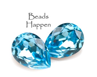 Vintage 18x13mm Aquamarine Aqua Blue Pear Glass Stones Jewels, 18x13 pears, 18x13 blue pears, Quantity 2