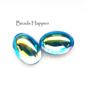FABULOUS 14x10mm Oval, Light Sapphire AB Glass Cabochons from Czech Republic, Blue, Light Blue, Quantity 2