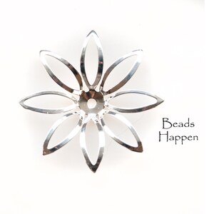45mm Filigree Flower Bright Sterling Silver Plated Component, Center Hole, 8 Petals, Filigree, Metal Component, Assemblage, Quantity 1