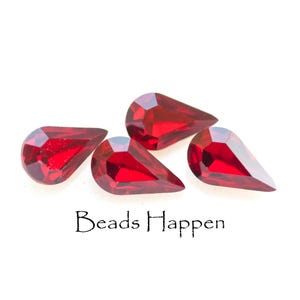 10x6mm Swarovski Siam Red Pears Pear Crystals, 10x6 Teardrop Teardrops, Article 4300 Machine Cut (MC) Rhinestones, Austria, Quantity 4