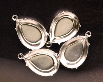18x13mm Pear Settings with Sterling Silver Plating Over Brass, Closed Backs, One Loop Ring, 18x13 Pear Settings, Quantity 4