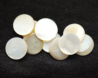 Vintage 12mm Round Mother of Pearl Disks Cabochons Cabs, No Holes, Cream, Off White, Quantity 10