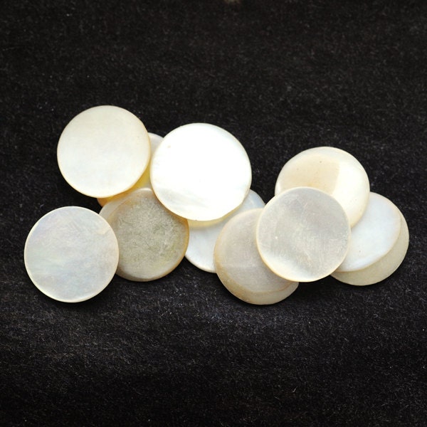 Vintage 12mm Round Mother of Pearl Disks Cabochons Cabs, No Holes, Cream, Off White, Quantity 10