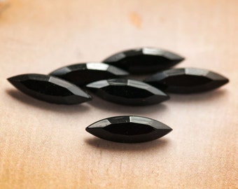 15x4mm 15x5mm VINTAGE Jet Black Navettes Navette Stones Jewels Gems, Faceted Fronts and Faceted Backs, Unfoiled, Quantity 6