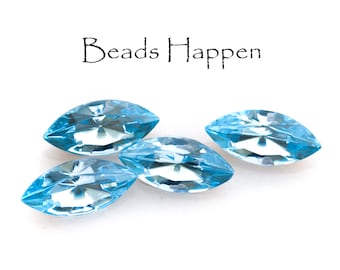 SWAROVSKI Navettes de cristal azul aguamarina de 15x7 mm, frentes facetados, parte posterior en punta, Navette de 15x7, artículo 4200/2 TTC, cantidad 4