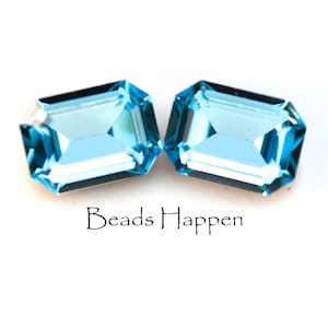 SWAROVSKI 14x10mm Aquamarine Aqua Blue Octagon Crystal Stones Jewels, Article 4610, 14x10 Octagons, Rhinestones, Point Backs, Quantity 2