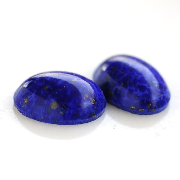 Vintage 18x13mm Lapis Lazuli Artisan Glass Oval Cabochons Cabs from Czechoslovakia, Denim Blue, Dark Blue, Ovals, Quantity 2