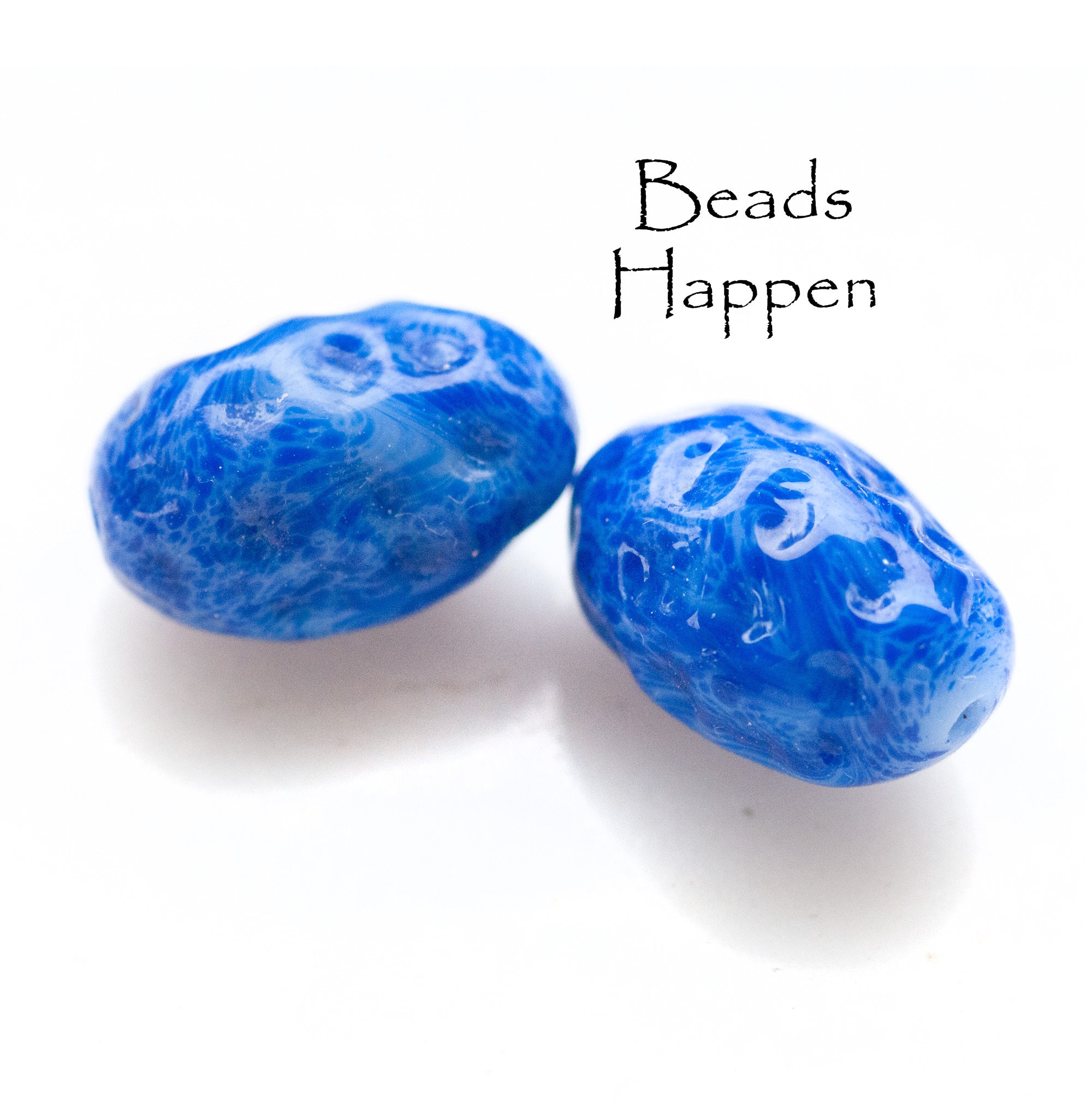 20x12mm 18x12mm Vintage Cherry Brand Blue Lapis Glass Beads, Early 1960s Japan, Bumpy Texture, Japanese, Artisan, Handmade, Quantity 2