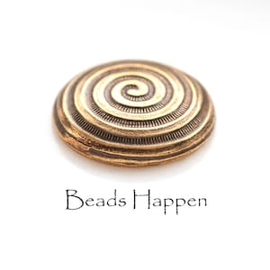 26mm Round Brass Component with Spiral Design, Concave, Heavy Brass, Antiqued Antique Brass Plating, No Holes, Quantity 1