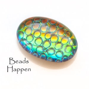 Sexy Textured 25x18mm Oval Glass Cabochon Cab with Topaz Green Shimmering Colors, Bubbles, Snakeskin, Vitrail Medium, Quantity 1