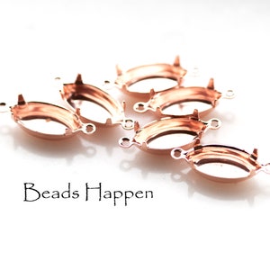 15x7mm Navette Settings Rosegold Rose Gold Plating, Closed Backs, Two 2 Rings Loops, 15x7 Settings, 15x7 Navettes, Quantity 6 image 1