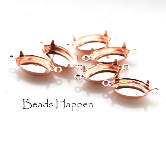 15x7mm Navette Settings Rosegold Rose Gold Plating, Closed Backs, Two 2 Rings Loops, 15x7 Settings, 15x7 Navettes, Quantity 6