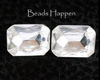 Gemas de cristal transparente de estilo vintage, 18 x 13 mm, octógonos de 18 x 13 mm, dorso facetado, Checoslovaquia, cantidad 2