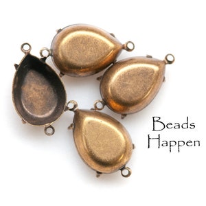18x13mm Pear Teardrop Settings Antiqued Brass Plated Antique Brass Closed Back Two Loops Two Rings, 18x13 pears, Quantity 4