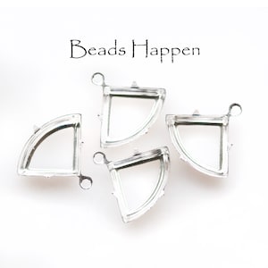 Settings for 18x13mm Fan Shaped Jewel Stone Glass Crystal, 18x13 Setting, Plated Sterling Silver, Open Back, One Loop Ring, Quantity 4