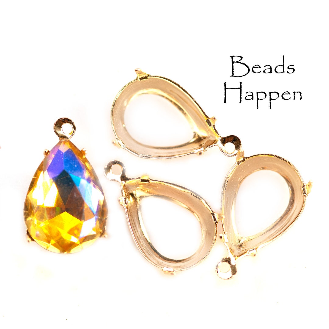 14x10mm Bright 24K Gold Plated Over Brass Pear Settings With One Loop