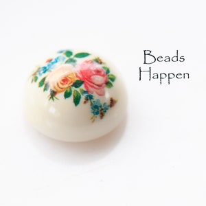 Cabochon de Limoges, fleurs rondes vintage 22 mm, roses, fleurs, rose, rose rouge florale, rose jaune, résine, dos plat, quantité 1