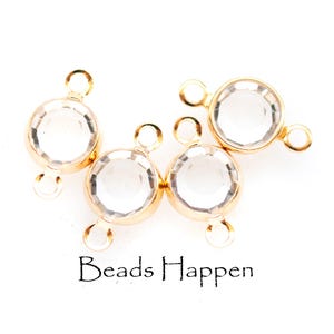 29ss Clear Crystal Channel Set Glass Chatons, Two 2 Loops Rings, 29ss Connectors, Links, Gold Plating, (PPT), Quantity 4