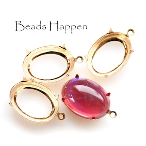 18 x 13 mm ゴールドメッキ オープンバック オーバルセッティング、ループリング1個付き、18x13 オーバル、オープンバック、ブライトゴールド、数量4