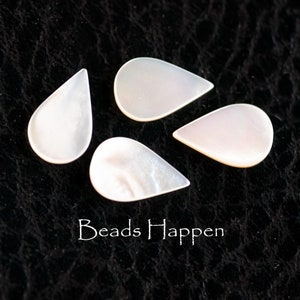 12x8 mm Perlmutt MOP Birne Cabochons mit flachen Verschlüssen, Vintage, natürliche Muschel Birnen Tropfen Tropfen, Weiß, Creme, Menge 4