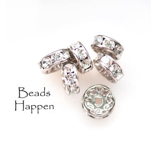8mm Swarovski Crystal Rondell Rondelle Spacer Spacers, Clear Swarovski Crystals, Round, Rhodium Plating, Quantity 6