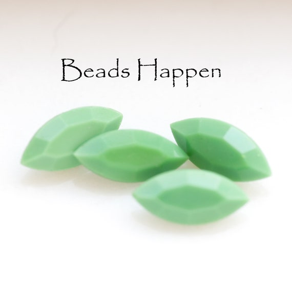 Super Special Vintage 15x7mm Opaque Apple Green Glass Navettes 