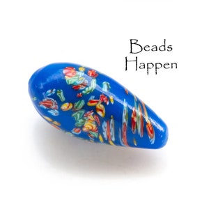 Early 1960s Japan Millefiori Sapphire Denim Blue 36x18mm Teardrop Bead, Tombo Beads, Quantity 1