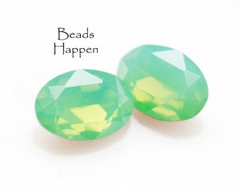 14x10mm Oval Green Opal Glass Jewels, Green Opal Ovals, 14x10 Ovals, Green Opal Opals, 14x10 Opals, Glass, Quantity 2