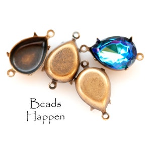 15x11mm Pear Teardrop Settings Antiqued Brass Plated Antique Brass Closed Back Two Loops Two Rings, 15x11 pears, Quantity 4