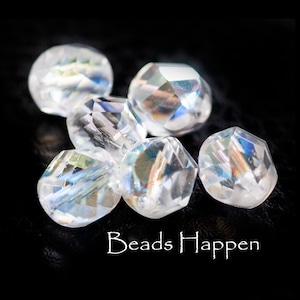 12mm Clear AB Faceted Fire Polished Glass Beads from the Czech Republic, Possibly Vintage, Quantity 6