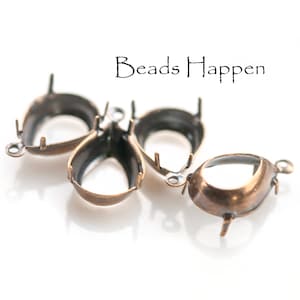 14x10mm Antique Brass Plated Over Brass Pear Settings with One Loop Ring, Open Backs, 14x10 Pears, 14x10 Pear Setting, Quantity 4