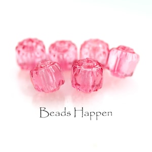 7mm 6mm Cathedral Rose Pink Glass Beads, Preciosa, Czech Republic, Faceted Beads, Pink Beads Bead, Quantity 6